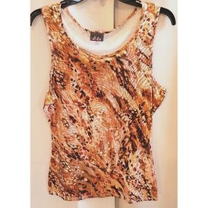Vtg‎ Dots Womens Top Metallic Copper Artsy Medium Slinky Mob Wife Y2K 13452 X